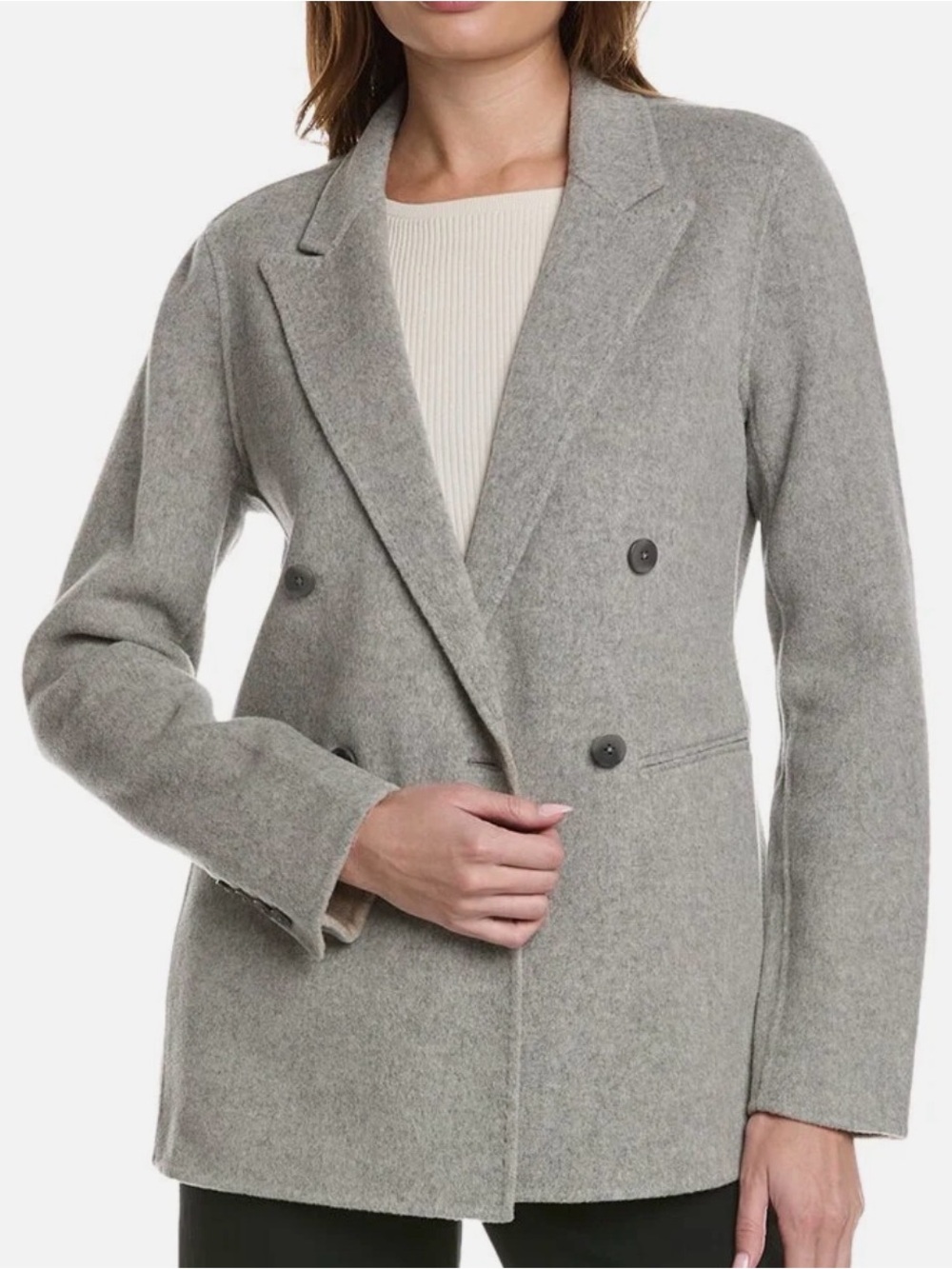 Women’s Double-Breasted Gray 100% Wool Blazer Jacket
